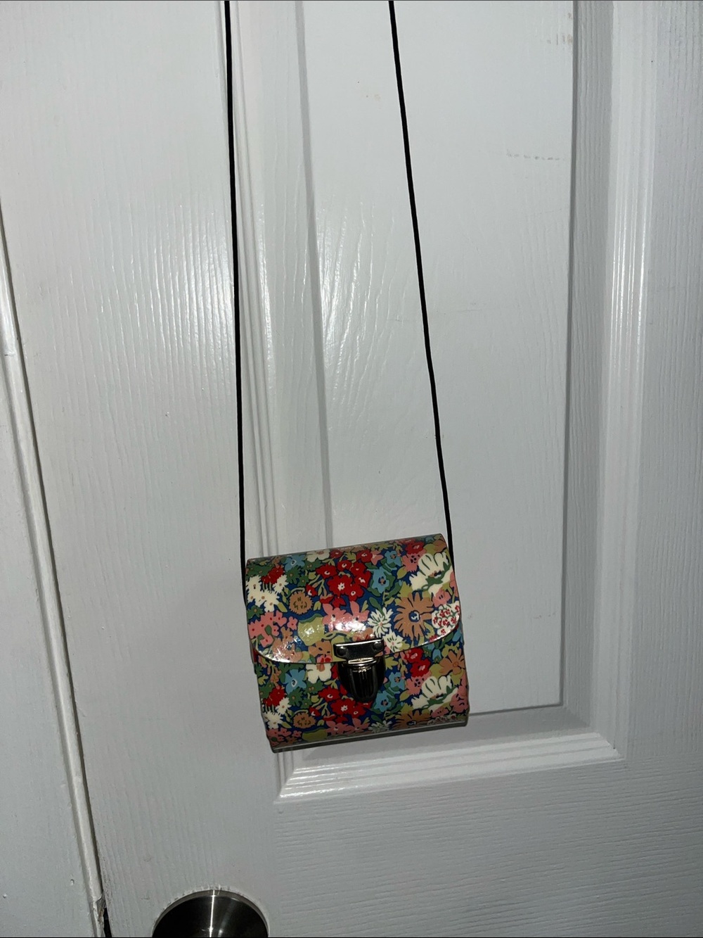 Floral Patent Pocketrunk Essentials Crossbody Bag with Black Strap